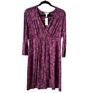 NWT Soma 3/4 Sleeve Faux Wrap Crossover V-Neck Purple Dress/Top Size M